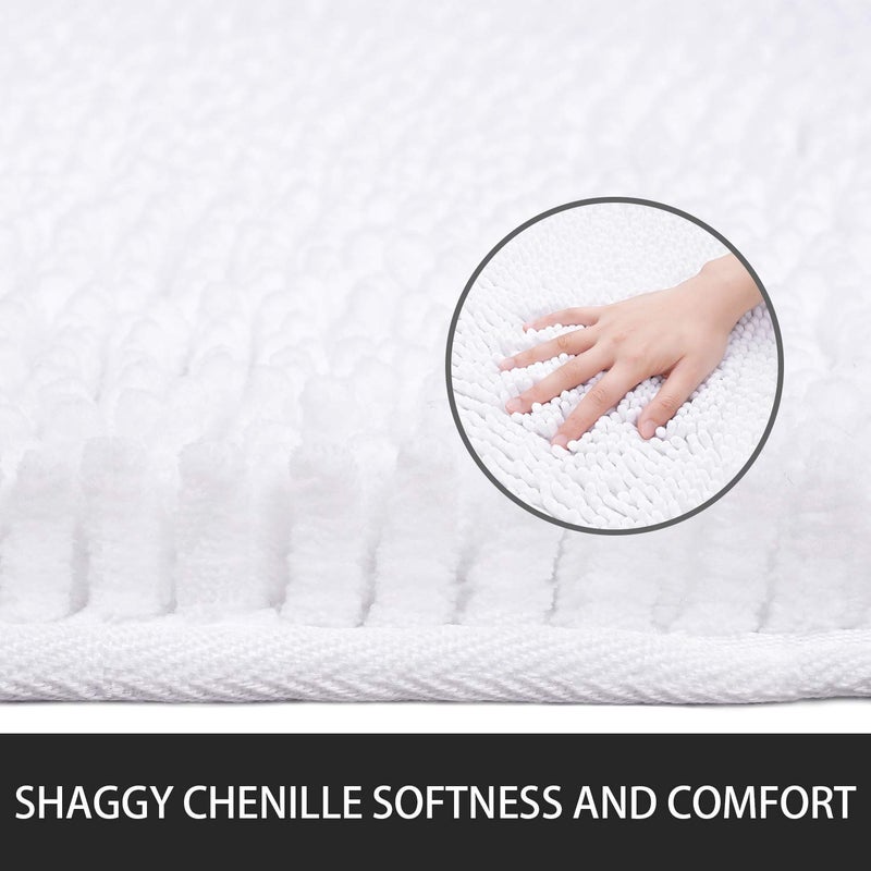 Noahas White Long Bathroom Rugs Runner 24''x60'',Absorbent Non-Slip,Washable Carpet,Soft Plush Chenille Shower Mats,Shaggy Durable Bath Rugs with Rubber Backing - Image 4